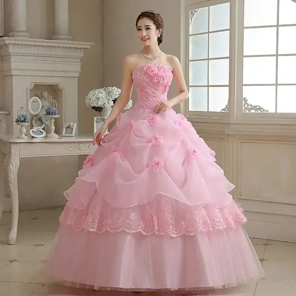 Vestido Debutante Rosa Tomara que Cai com Saia Bufante