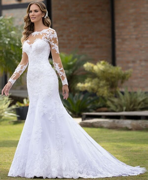 Vestido de Noiva Sereia Plus Size - Tamanhos do 36/P ao 60 - Manga Longa