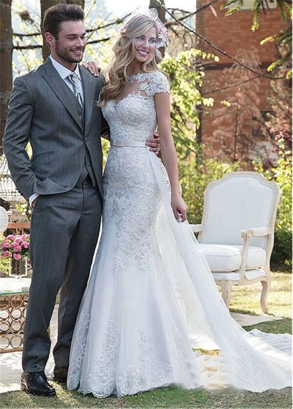 Vestido de Noiva Sereia Sem Manga - Tamanhos do PP/36 ao XXG/48 - Elegante