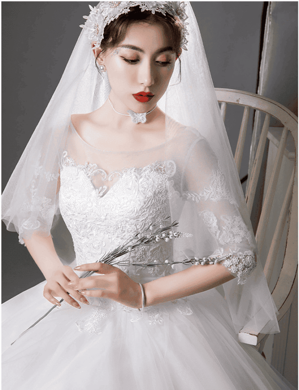 Vestido de Noiva simples e Elegante para Casamento na Igreja – Com Mangas